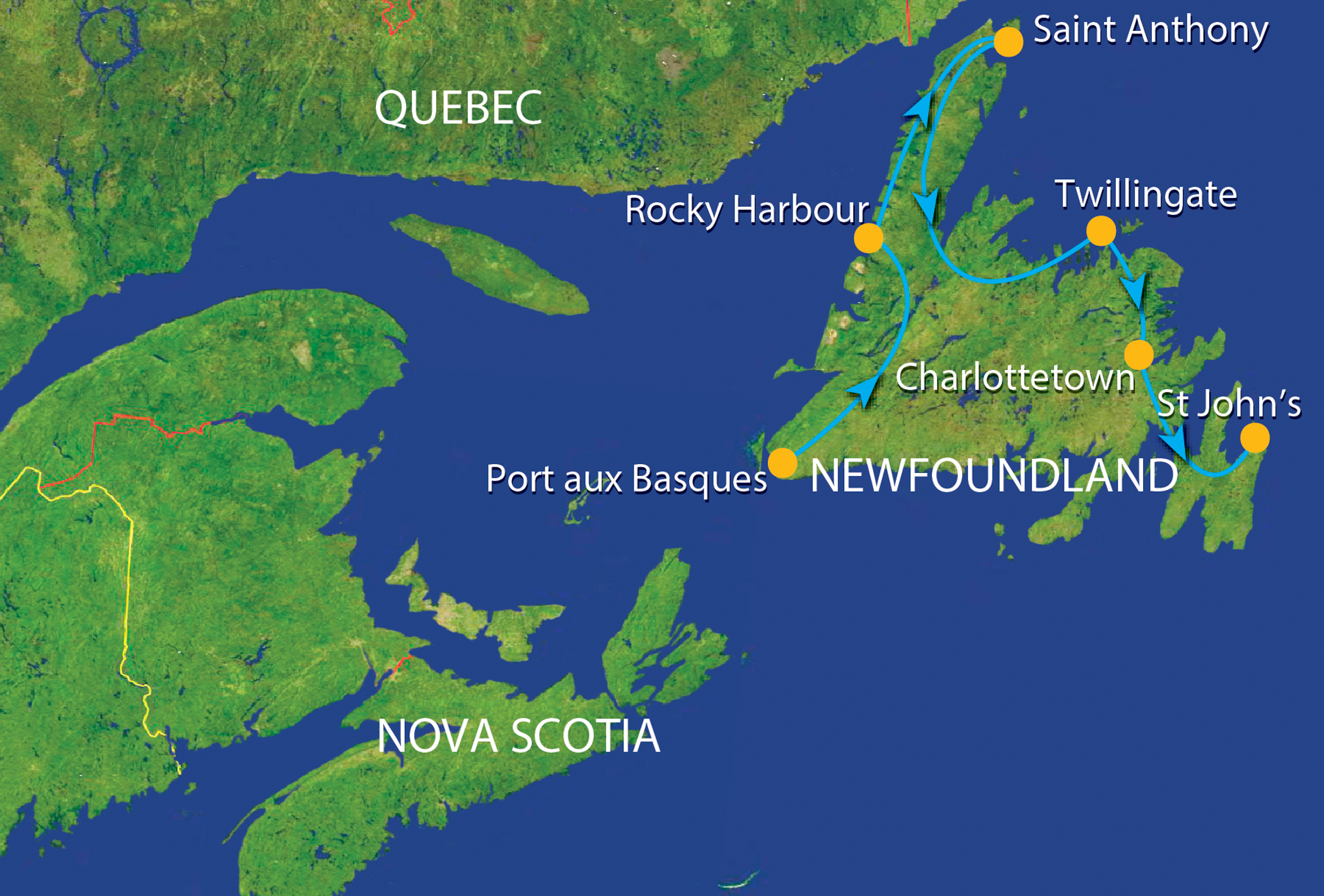 Mapa de la ruta Tesoros de Terranova