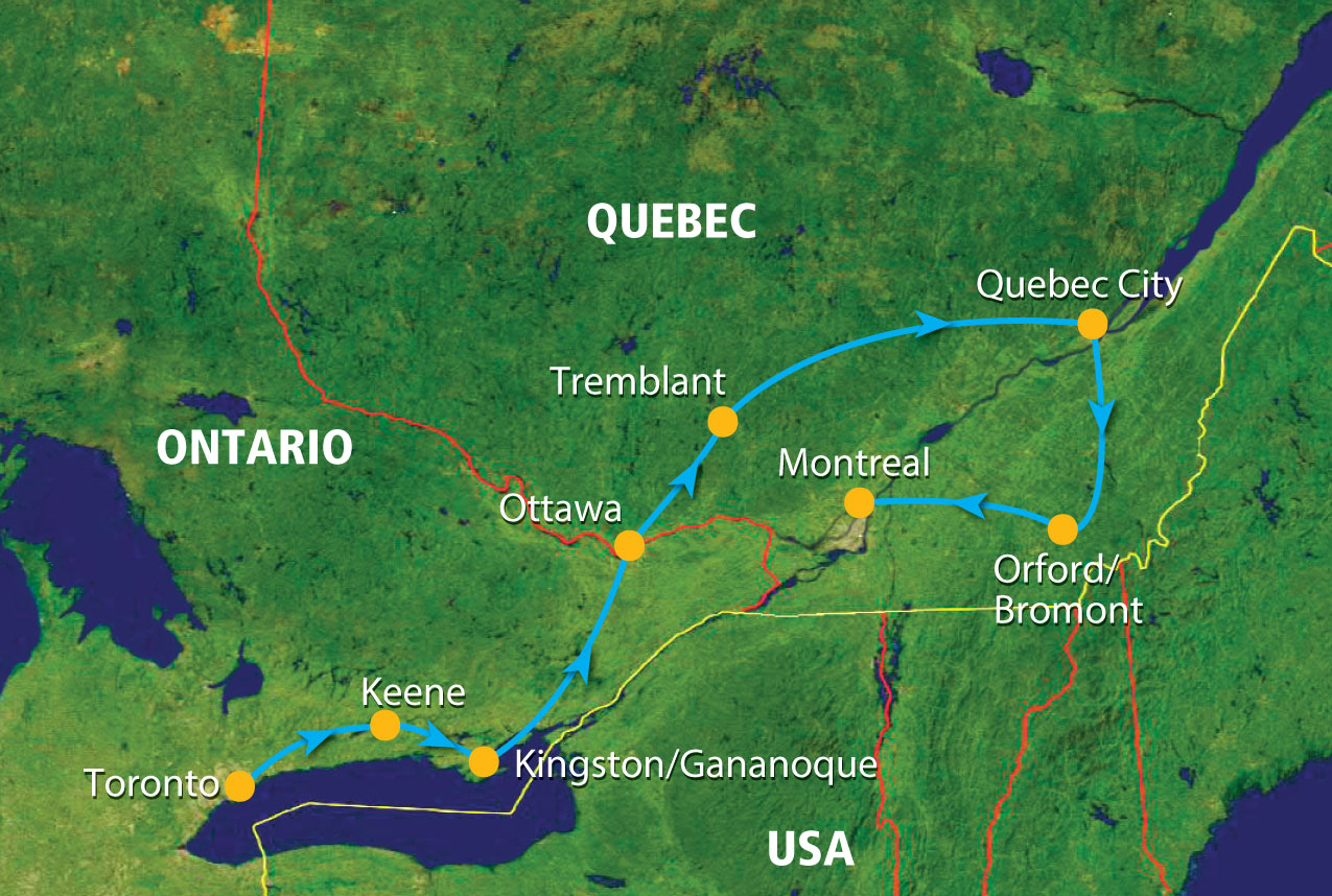 Mapa de la ruta Colores de Otoño en Ontario y Quebec