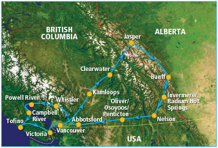 Mapa ruta El Salvaje Oeste - Vancouver, Kamloops, Jasper, Banff, Nelson, Osoyoos, Whistler, Tofino, Victoria