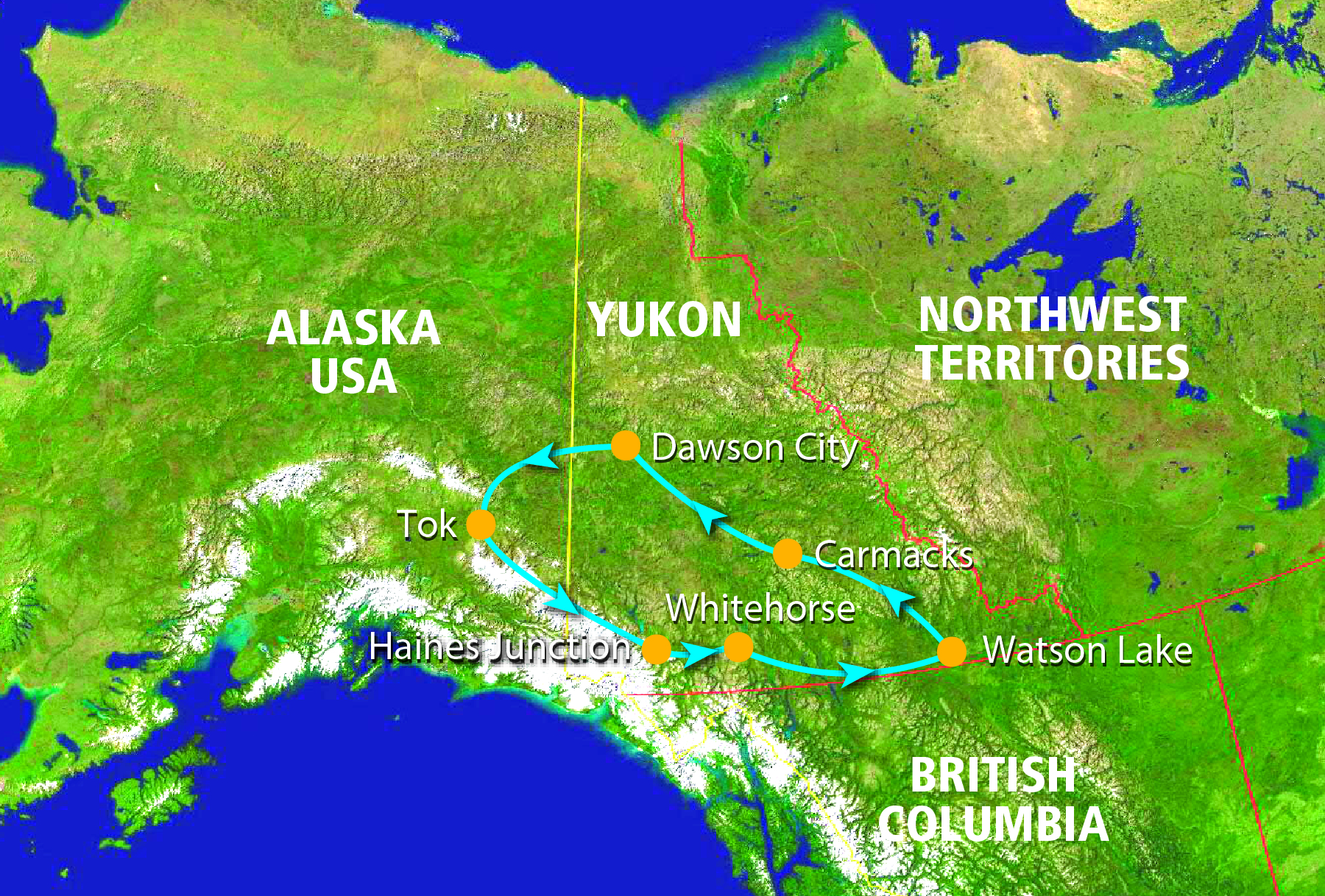 Mapa de la ruta Explorador Yukon y Alaska